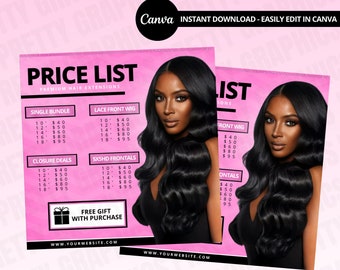 DIY Social Media Hair Price List | Flyer Template| Hair | Bundle | Boutique | Price List | Wig | Editable Template Flyer | Price List Flyer