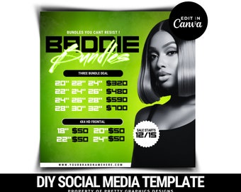 Szablony ulotek cenników włosów | Salon kosmetyczny DIY Warkocze Stylista peruk Cennik Butik projektowy Media społecznościowe Edytowalny Canva