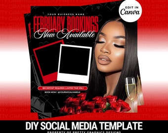 Ulotka z rezerwacją na luty, ulotka z informacją o dostępnych terminach rezerwacji na luty, ulotka z informacją o wyprzedaży walentynkowej, warkocze, rzęsy, makijaż, paznokcie