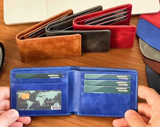Custom Minimalist Leather Wallet, Personalized Bifold Wallet, Men Slim Leather Wallet, Monogrammed Wallet, RFID Blocking Wallet, Christmas