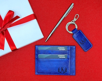 Leather Accessories for Men, Minimalist Card Holder, Slim Card Wallet, Custom Keychain, Personalized Leather Cardholder, Leather keychain