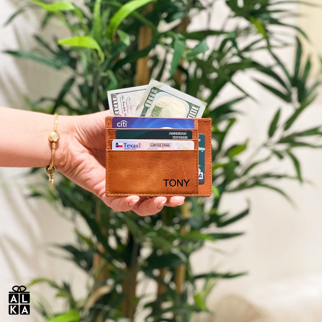 Personalized Leather Mens Cardholder Slimmest Card Holder Etsy