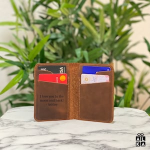 Minimalist Personalized Leather Wallet, Slim Credit Cardholder, Front Pocket Bifold Wallet, Groomsmen Wallet, Handmade Custom Gift for him