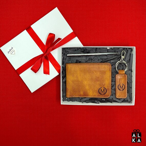 Custom Leather Gift Set Personalized Wallet Engraved Etsy