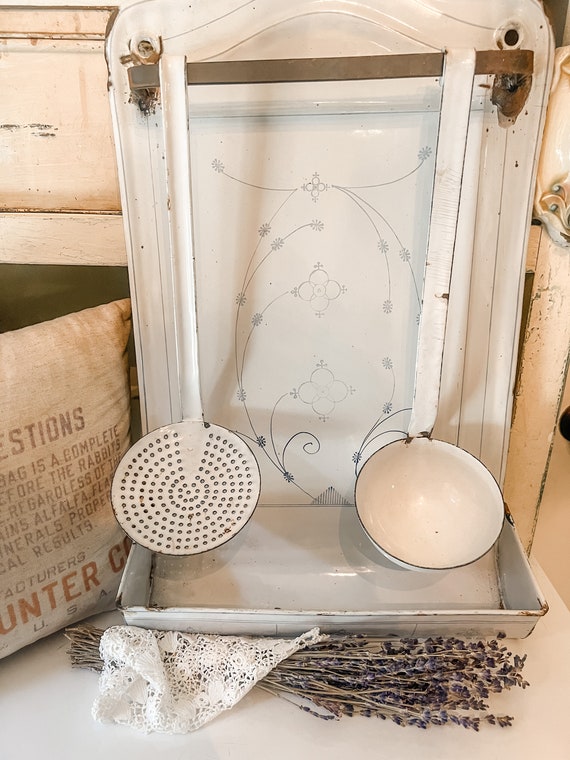 Antique French Enamel Trowel Sheet Spoon Etsy