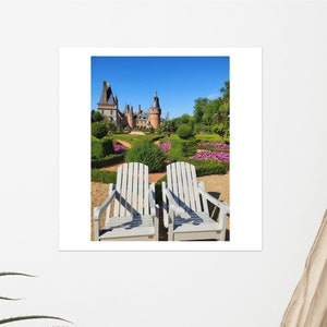 Château de Maintenon Jardins stampato su poster di carta opaca migliorata -Incantevole giardino fiorito- Posti a sedere all'aperto per due- Campagna francese