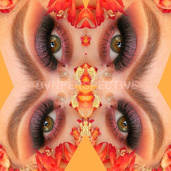 Red Cactus Flower Make-Up Photography Collage - Smokey Eye Make-Up- Flower Photography - Succulent Photo Collage