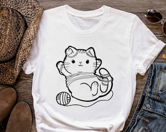 Knitting Shirt, Cat And Yarn, Knit Gift, Knitting Gift, Knitter Gift, Love To Knit, Love Knitting, Knit Lover, KI310WM01