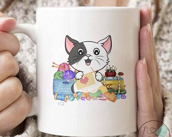 Knitting Mug, I Love Knitting And Cat, Knit Gift, Knitting Gift, Knitter Gift, Love To Knit, Love Knitting, Knit Lover, KI033WM04