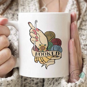 Crochet Mug, Hooked, Crochet Gift, Crochet Gift Idea, Crochet Love, Crochet Lover, Crochet Lover Gift, Funny Crochet Gift, CO228WM04