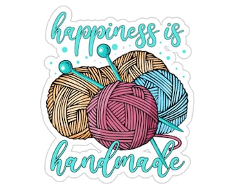 Knitting Sticker, Happiness Is Handmade, Knit Gift, Knitting Gift, Knitter Gift, Love To Knit, Love Knitting, Knit Lover, KI298WM09