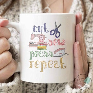 Sewing Mug, Cut Sew Press Repeat, Sewing Gift, Love Sewing, Sewing Gifts For Her, Sewing Gifts Women, Sew Gift, Sewing Gift Idea, SW219WM04