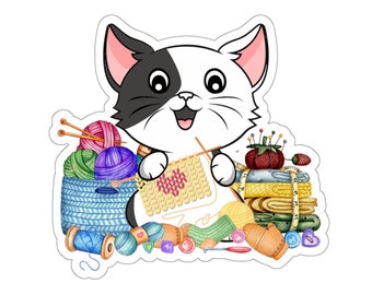 Knitting Sticker, I Love Knitting And Cat, Knit Gift, Knitting Gift, Knitter Gift, Love To Knit, Love Knitting, Knit Lover, KI033WM09