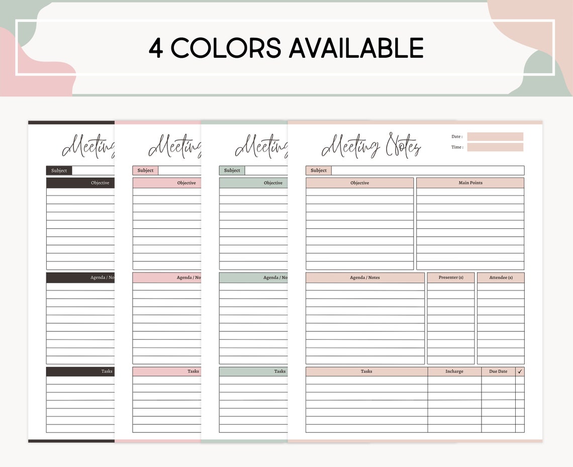 Meeting Notes Template Printable Meeting Agenda PDF Meeting - Etsy