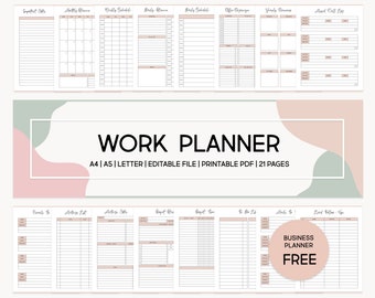 Work Planner Daily Office Tasks Manager Editable Printable Employee Schedule Business Meetings Emails Tracker Project to do list Checklists