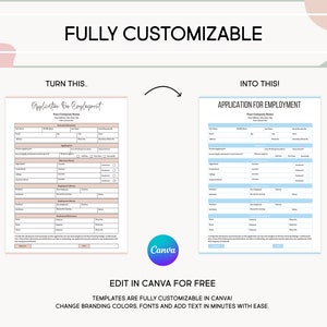 Employment Application Template, Printable Application, Canva Editable ...