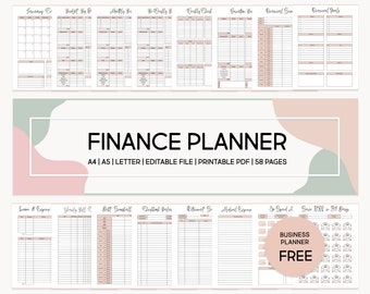 Printable Finance Planner, Budget Tracker, Bill and Expense Tracker, Monthly and Yearly Financial Budget Diary, Money Saving Challenge