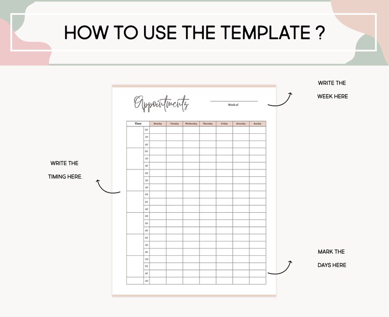 Appointment Log Printable Template Editable Appointment Sheet Digital Time Block Template Daily Appointment Organizer Productivity Planner