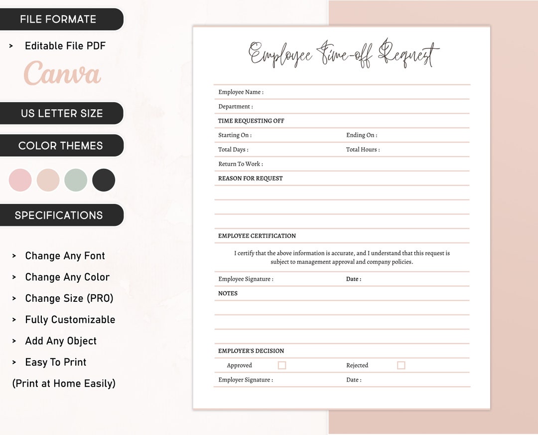 Employee Time off Request Template, Editable Vacation Request Form, Time off Calendar, Time off Tracker, Sick Time Request Employee PTO Form - Etsy employee-time-off-request-template-editable-vacation-request-form-time-off-calendar-time-off-tracker-sick-time-request-employee-pto-form-etsy