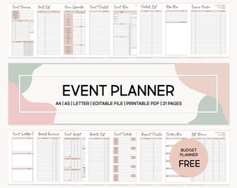 Printable Event Planner Bundle  - Event Organizer - Editable Party Guest List Tracker Template - Budget Checklist - Event Planning Templates