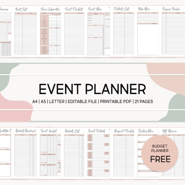 Printable Event Planner Bundle  - Event Organizer - Editable Party Guest List Tracker Template - Budget Checklist - Event Planning Templates