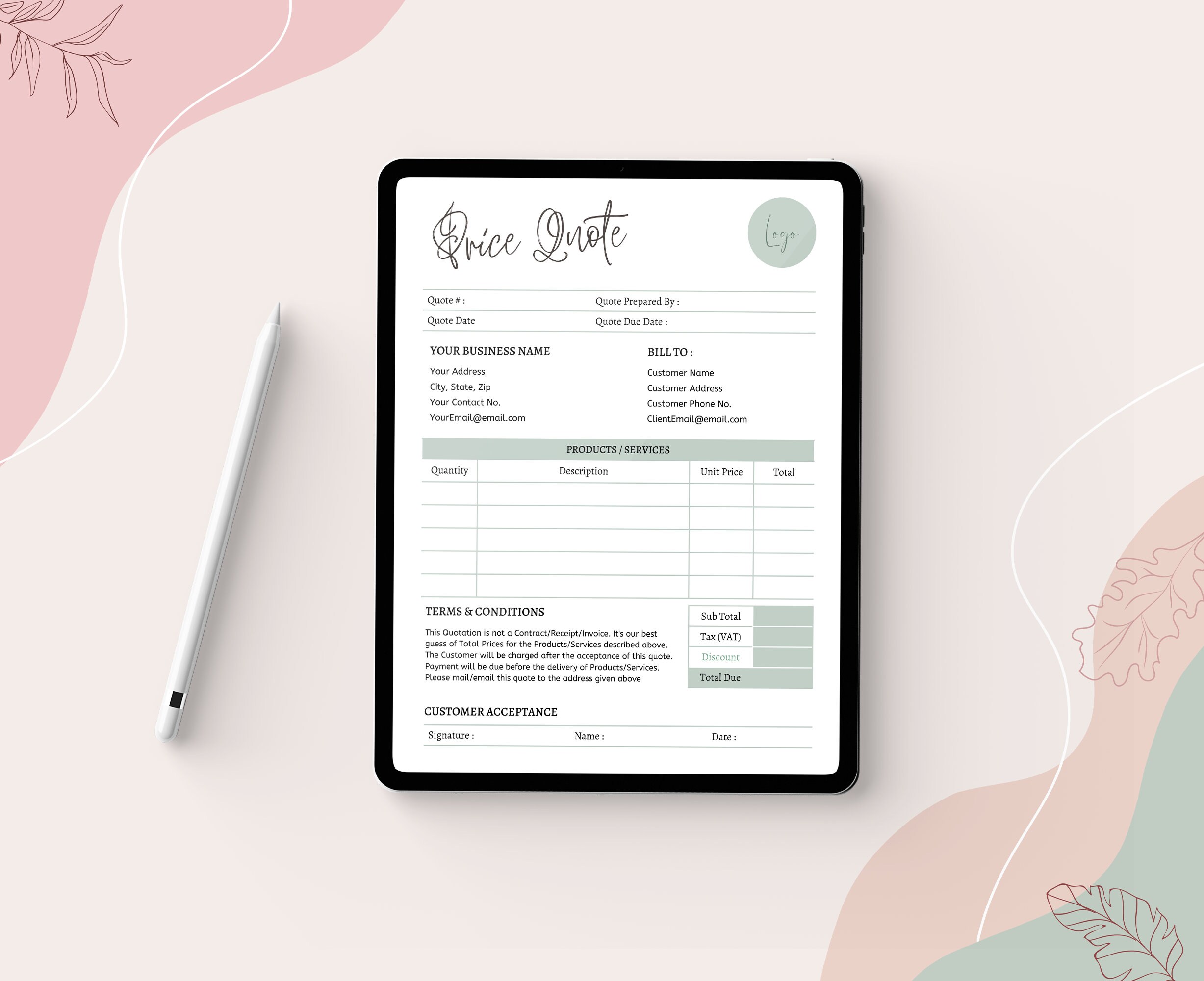 Canva Editable Price Quote Template - Printable Price Estimate ...