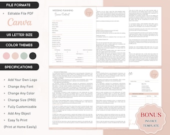 Editable Wedding Planning Services Contract, Professional Wedding Planner Agreement, Event Coordinator Canva Template, Instant Download