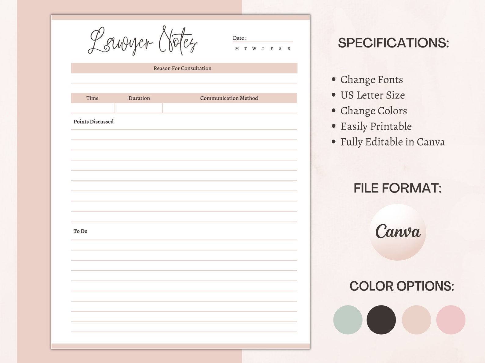 Printable Lawyer Notes Editable Communication Sheet for - Etsy
