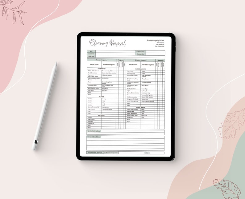 Printable Cleaning Service Proposal, Cleaning Business Checklist