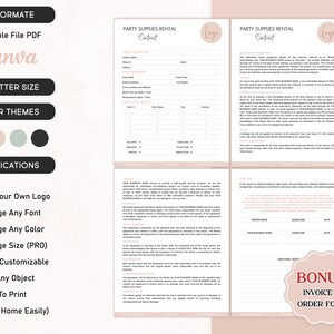 Party Supplies Rental Contract Agreement, Venue Provider Form, Party Equipment Rental Form, Wedding Decor Professional Party Supplies Rental