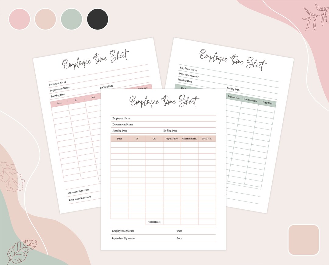 Employee Time Sheet Editable Canva Digital Template - Etsy