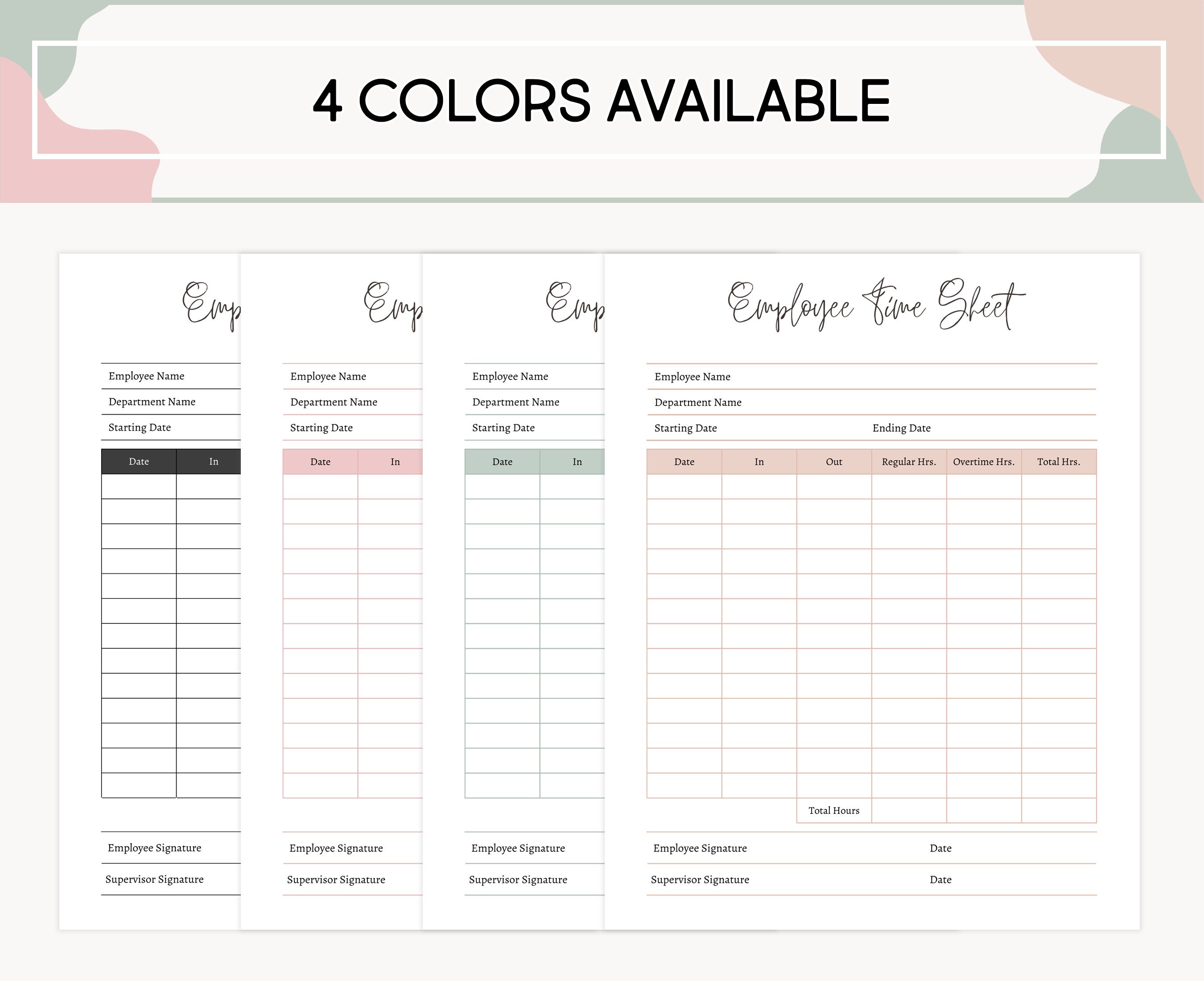 Employee Time Sheet Editable Canva Digital Template - Printable Time ...