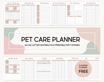 Pet Care Binder, Pet Care Planner Bundle, Printable Pet Health, Pet Sitter Notes, Puppy Planner Dog Walking Pet Checklists Cat Care Journal