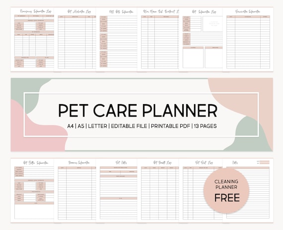 Pet Care Binder, Pet Care Planner Bundle, Printable Pet Health, Pet Sitter Notes, Puppy Planner Dog Walking Pet Checklists Cat Care Journal