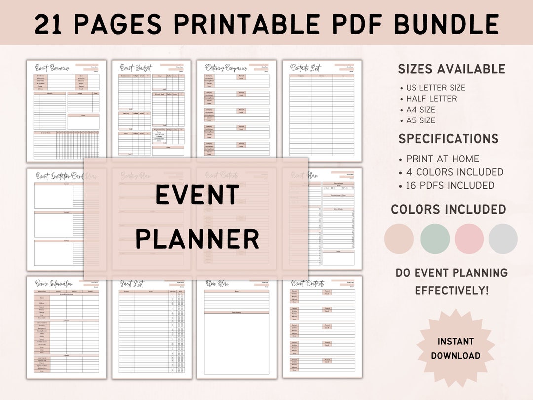 Printable Event Planner Bundle Event Organizer Party Guest Etsy