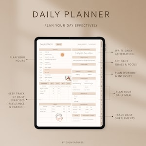 Digital Fitness Planner Wellness Journal for Workout, Weight Loss, SelfCare, Minimalist iPad Planner for GoodNotes Notability Boho Theme PDF