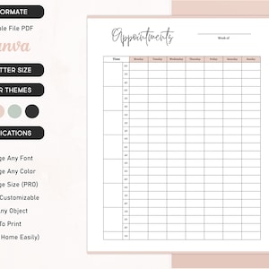 Appointments Printable Template Editable Appointment Sheet Digital Time Block Template Daily Appointment Organizer Productivity Planner