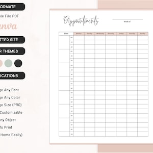 Appointment Log Printable Template Editable Appointment Sheet Digital Time Block Template Daily Appointment Organizer Productivity Planner