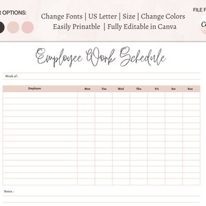 Employee Work Schedule Printable Crew Daily Working Chart - Etsy