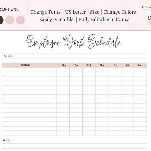 Employee Work Schedule Printable Crew Daily Working Chart - Etsy