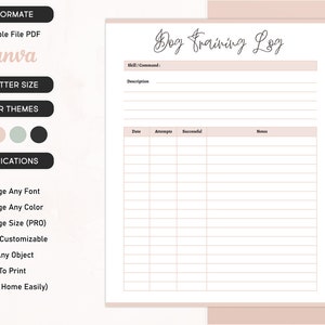 Printable Dog Training Log, Dog Skill Training, Dog Command Tracker, Dog Training Sheet, Dog Training Service Outline Dog Training Agreement