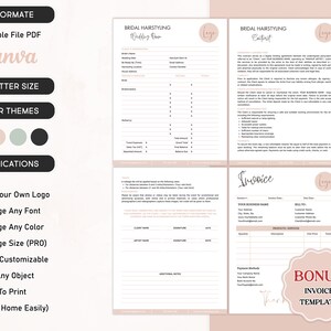 Editable Bridal Hairstyling Contract, Freelance Hairstylist Forms, Cosmetology Template Professional Hairstyling Agreement Forms US Letter