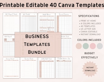 Pacchetto di modelli aziendali completamente modificabili in Canva in 4 colori - Pacchetto per piccole imprese - Tracker di gestione dell'inventario per ricevute di preventivi