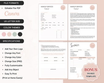 Professional Makeup Service Contract Editable Makeup Artist Form Template, MUA Contract, Makeup Client Service Agreement, Contract Bundle