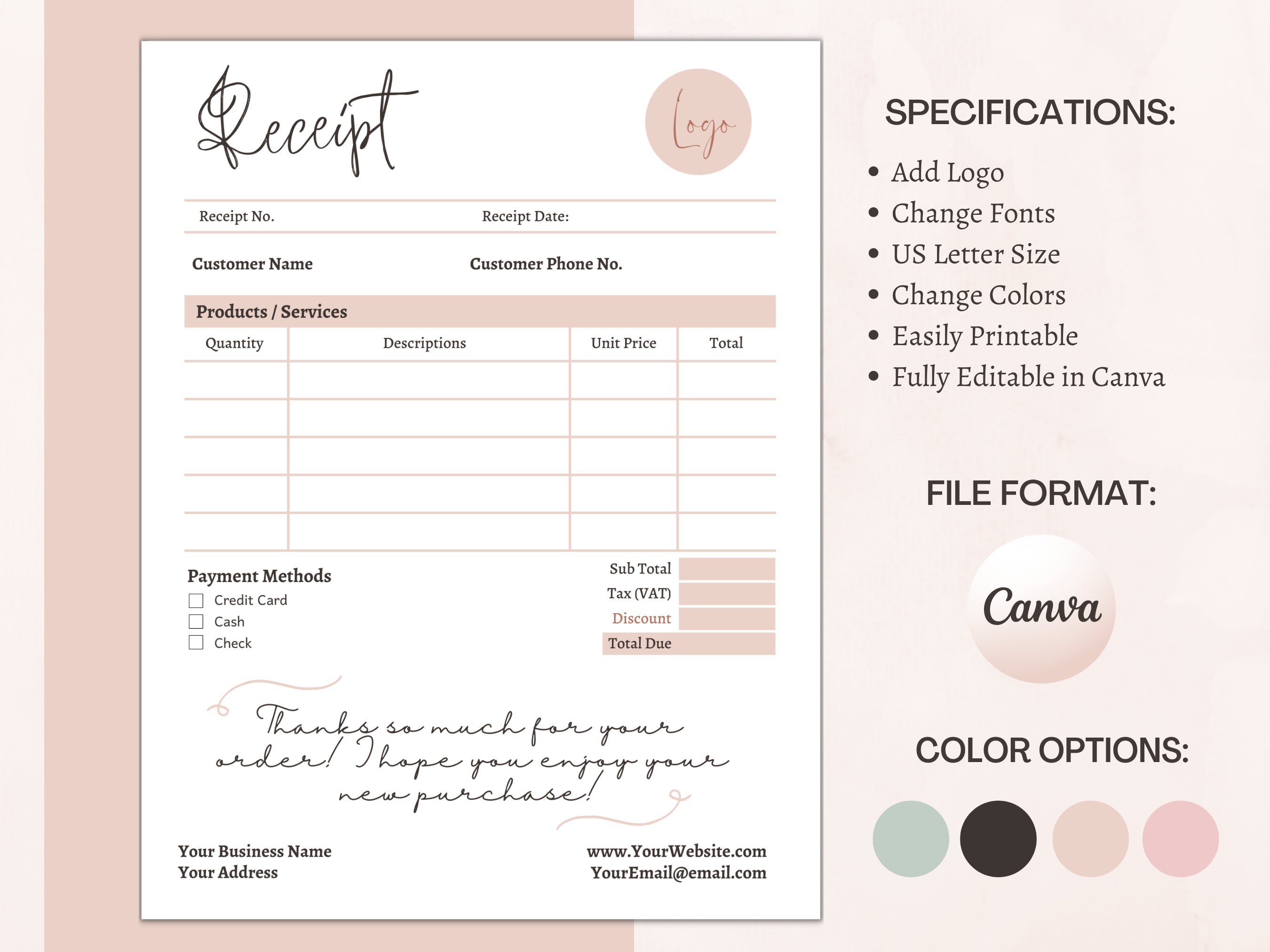 printable receipt etsy