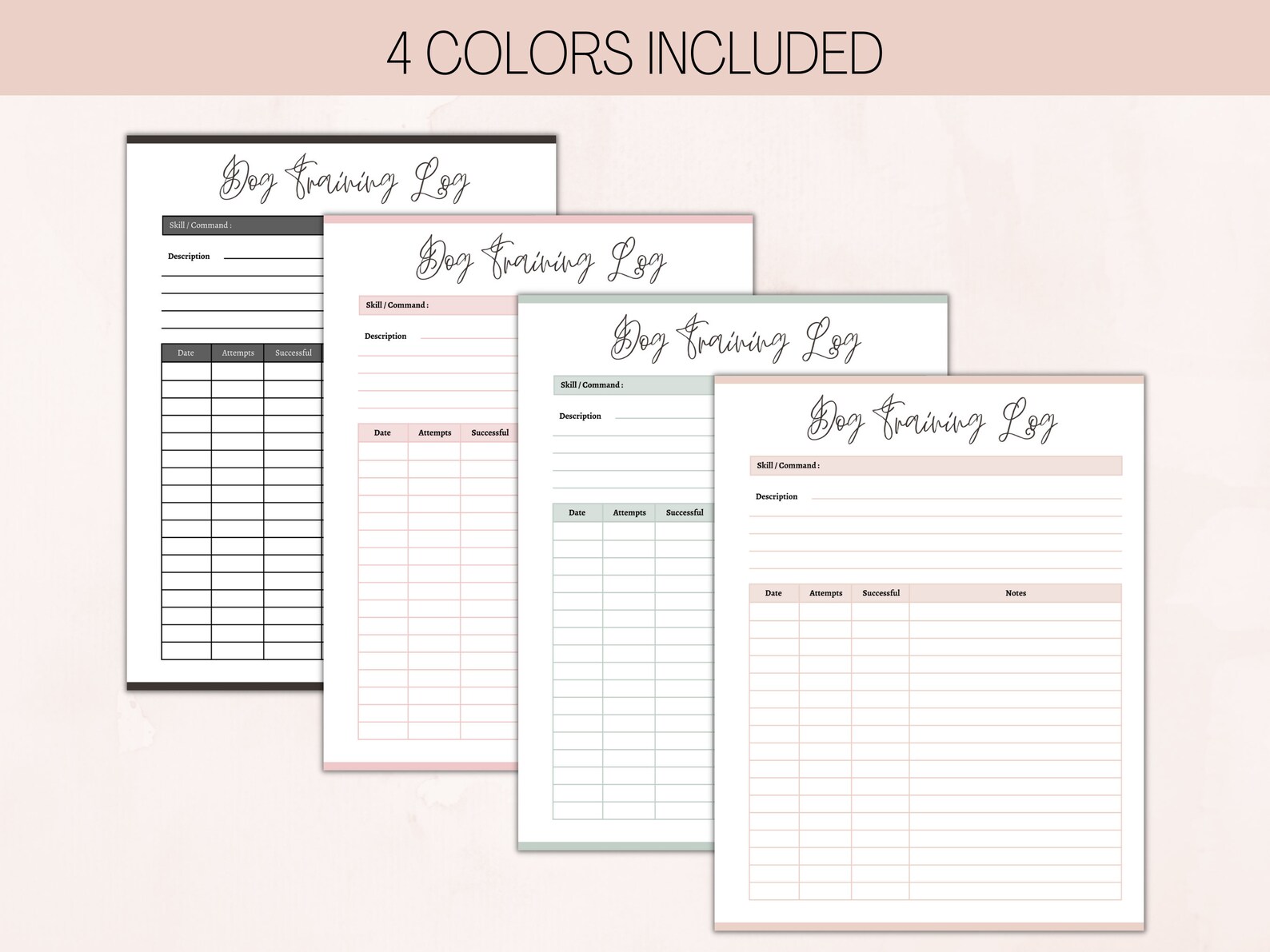 Printable Dog Training Log Dog Skill Training Dog Command Etsy