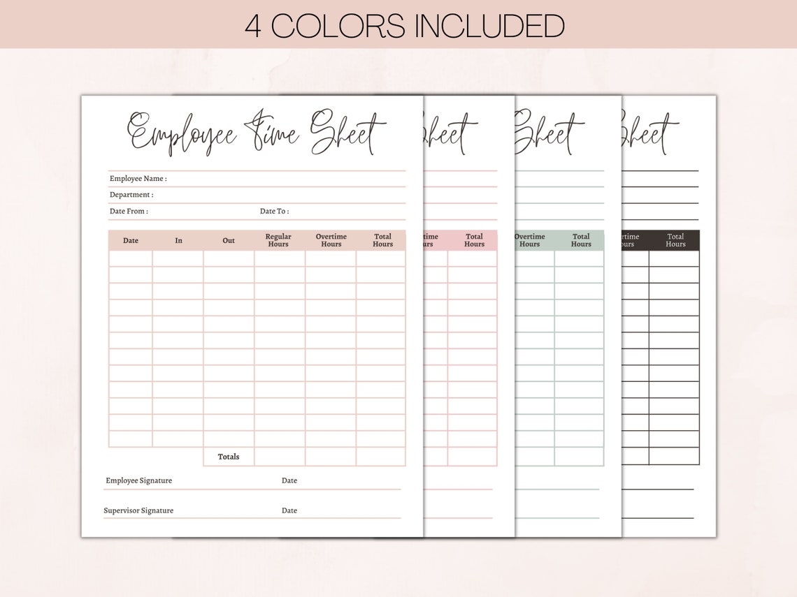 Employee Time Sheet Editable Canva Digital Template - Etsy