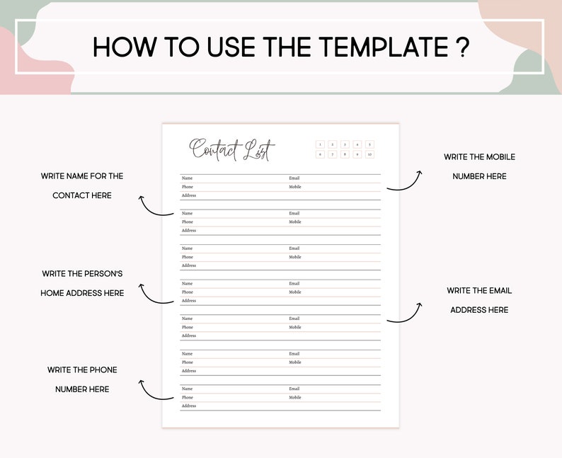 Editable Contact List Template, Canva Client Contact Information ...