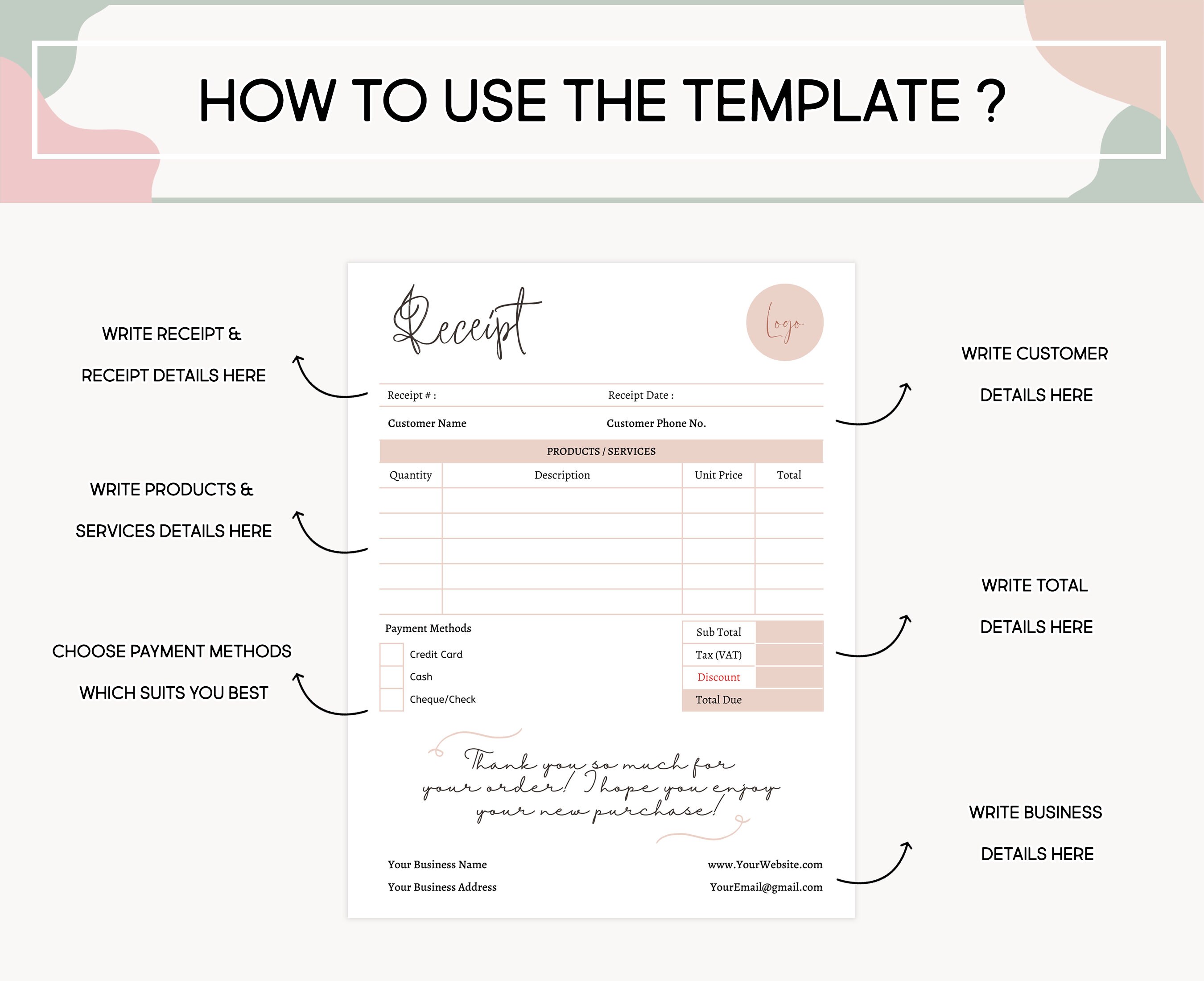 Reciept Paper Color Printable Receipt Template, Canva Printable Billing Template, Editable ...