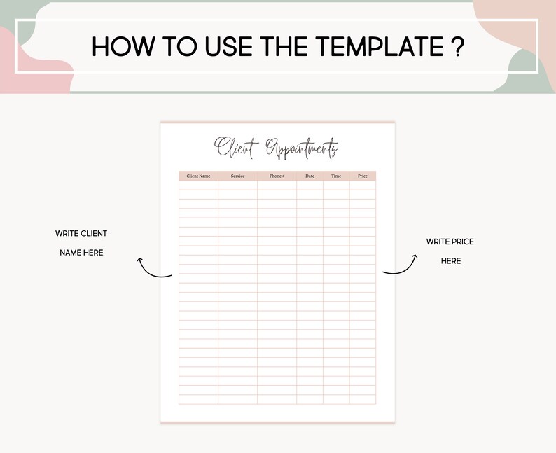 Printable Client Appointment Log, Client Appointment Tracker, Client Meeting Reminder, Client Appointments Template, Customer Meeting Record